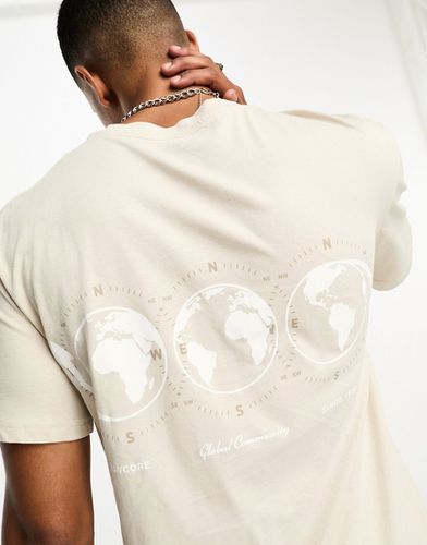 Originals - T-shirt décontracté avec imprimé globe au dos - Beige - Jack & Jones - Modalova