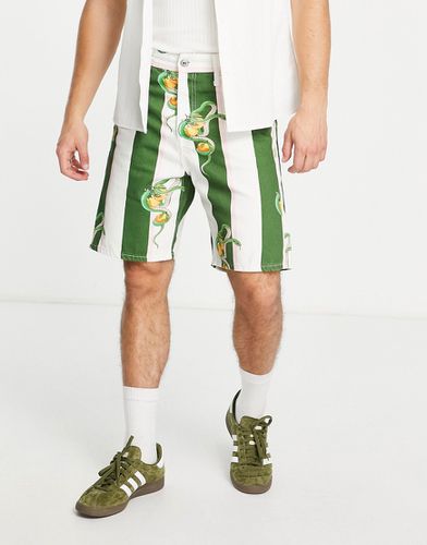 Short en denim de qualité supérieure à rayures et imprimé serpent - Vert - Jack & Jones - Modalova