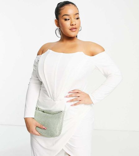 Exclusivité - Robe mi-longue portefeuille avec détail corset - Crème - Jaded Rose Plus - Modalova