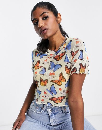 X Neon & Nylon - T-shirt en tulle à imprimé papillons - Crème - Only - Modalova