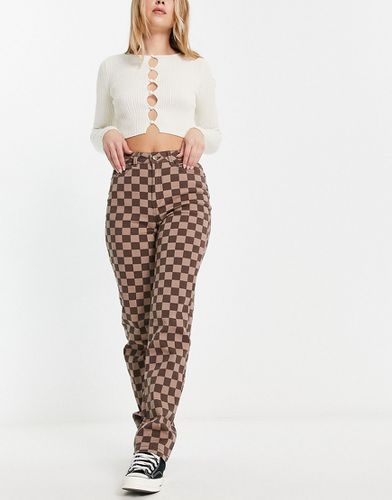 Pantalon droit taille haute à damier - Marron - Only - Modalova