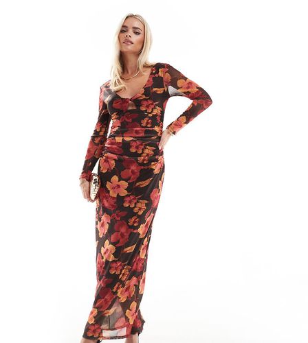 Robe longue réversible - Marron foncé fleuri - Only Petite - Modalova