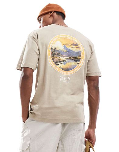 T-shirt oversize avec imprimé Mont Fuji au dos - Beige - Only & Sons - Modalova