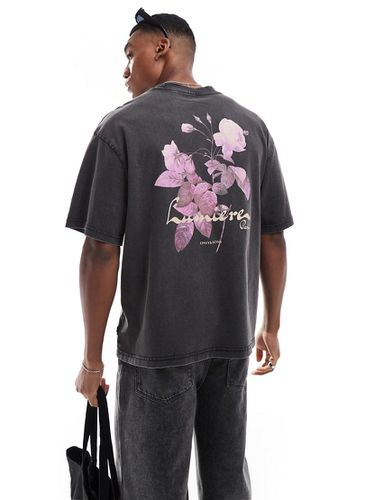 T-shirt oversize avec imprimé fleurs au dos - délavé - Only & Sons - Modalova