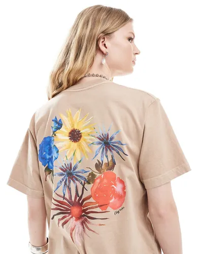 T-shirt à imprimé fleurs - Beige - Obey - Modalova