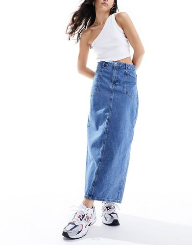 Jupe longue en jean à taille double - moyen délavé - Object - Modalova