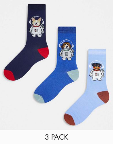 Sock Company - Coffret cadeau avec 3 paires de chaussettes à motif chiens dans l'espace - Orrsum - Modalova