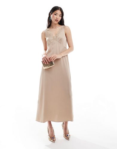 Robe nuisette longueur mollet avec bordure en dentelle - Beige clair - Other Stories - Modalova