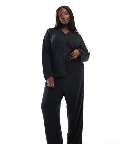 Curve - Pyjama ultra doux en jersey avec pantalon ample et top à revers et passepoils - Loungeable - Modalova