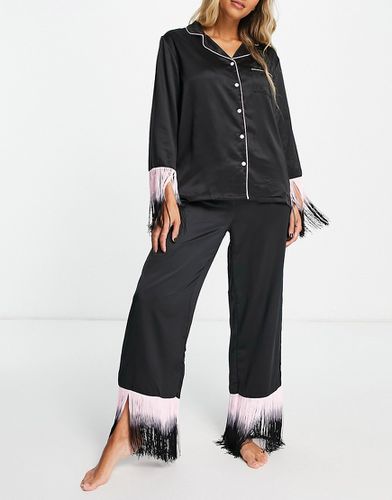 Pyjama boutonné à franges et pantalon - Noir et - Loungeable - Modalova