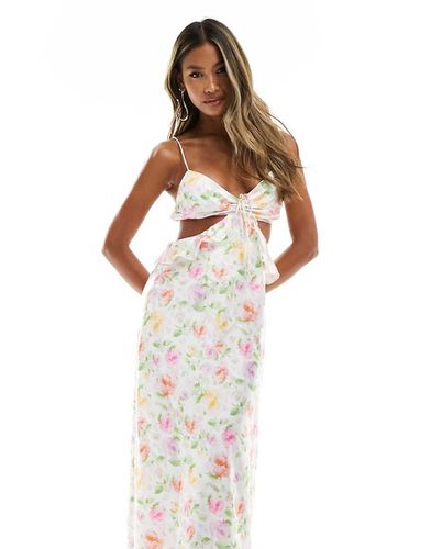 Robe caraco en satin avec découpe et imprimé fleurs - Love Triangle - Modalova