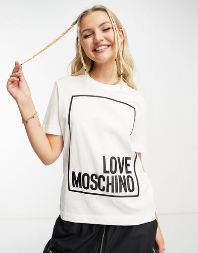 T-shirt coupe carrée avec logo encadré imitation cuir - Love Moschino - Modalova