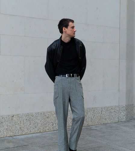 X Isaac Hudson - Pantalon large souple à motif pied-de-poule - foncé - Labelrail - Modalova