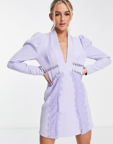 Robe blazer courte ornementée à manches bouffantes et dentelle - Lilas - Lashes Of London - Modalova