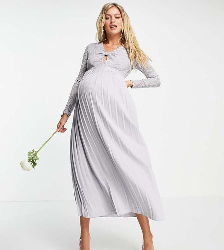 Robe patineuse mi-longue plissée avec haut en dentelle - tourterelle - Little Mistress Maternity - Modalova