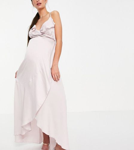 Robe portefeuille longueur mollet en satin - poudré - Little Mistress Maternity - Modalova