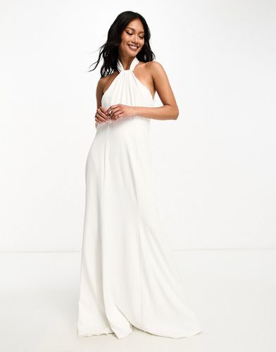 Robe longue de mariée dos nu en satin - Ivoire - Little Mistress - Modalova