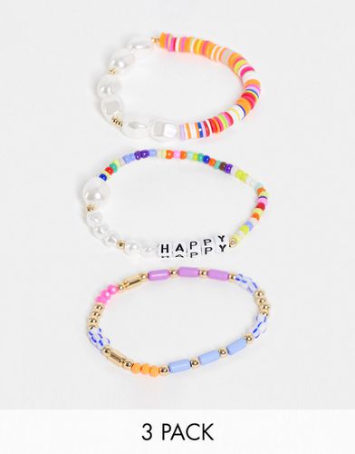 Lot de 3 bracelets de perles à motif Happy - Arc-en-ciel - Liars & Lovers - Modalova