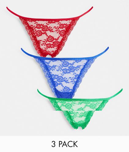 Exclusivité - SoU Jennianne - Lot de 3 strings en dentelle - Rouge/bleu de cobalt/émeraude - Lindex - Modalova
