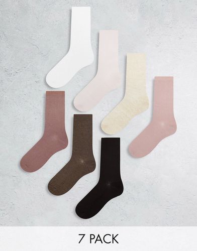 Lot de 7 paires de chaussettes côtelées sportives à bords effilochés - Neutre multicolore - Lindex - Modalova