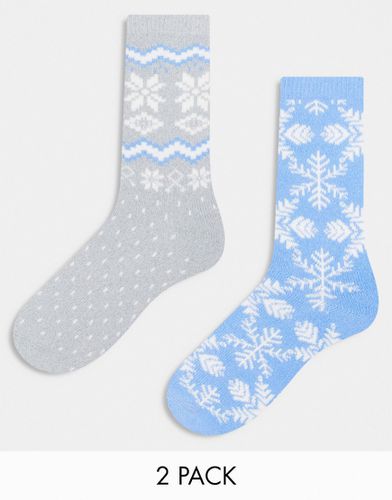Lot de 2 paires de chaussettes douillettes à motif jacquard - Bleu/gris - Lindex - Modalova