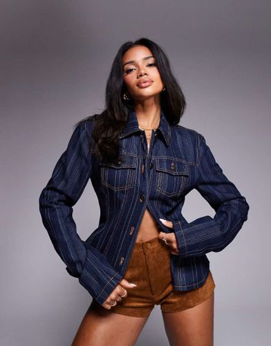 Rider - Veste en jean  rayures avec taille cintre - Bleu fonc dlav - Lioness - Modalova