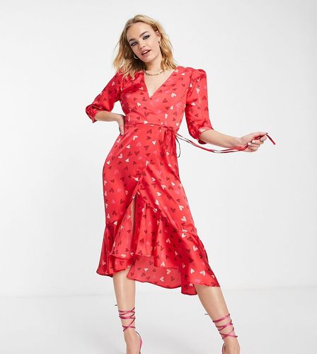 Exclusivité - Saint-Valentin - Robe portefeuille mi-longue à ourlet volanté et motif caurs - Liquorish - Modalova