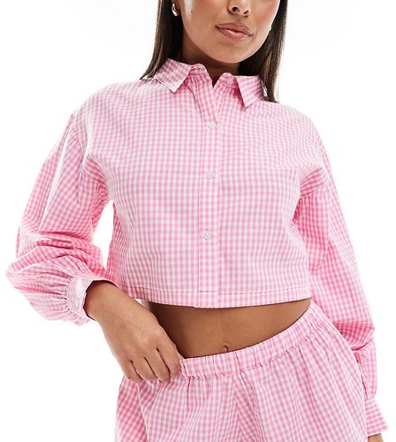 Chemise courte à carreaux vichy avec manches bouffantes - Luna - Modalova