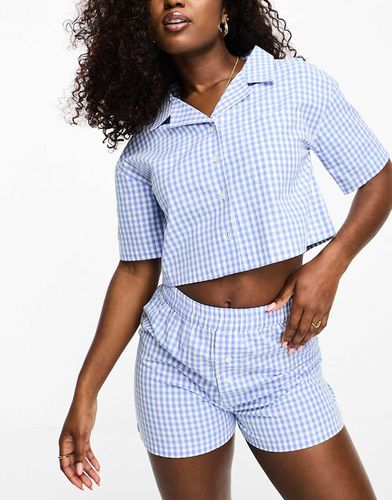 Pyjama avec chemise ultra courte et short style boxer en gaze de coton à carreaux - Luna - Modalova