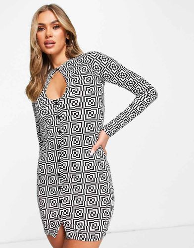 Robe courte et moulante à imprimé optique rétro avec fermeture boutonnée et fente goutte d'eau - Motel - Modalova