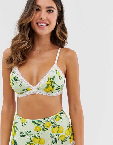 Soutien-gorge souple avec bordure en dentelle et imprimé citron menthe - Monki - Modalova