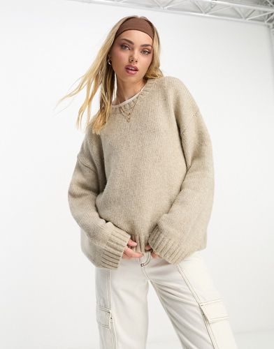 Pull col rond en maille - Beige mélangé - Monki - Modalova