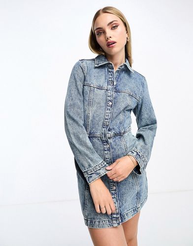 Robe chemise courte en jean à empiècements - Bleu délavé - Monki - Modalova