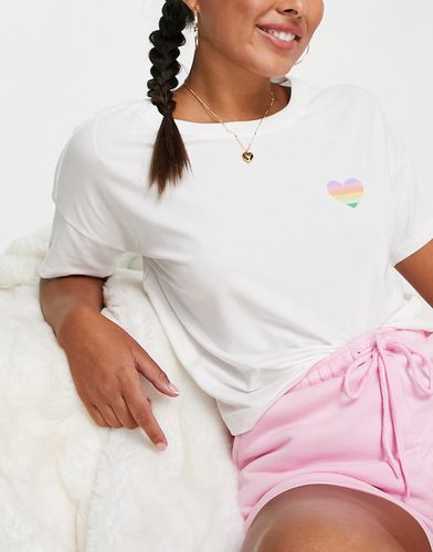 T-shirt de pyjama d'ensemble avec caur arc-en-ciel - Blanc - Monki - Modalova