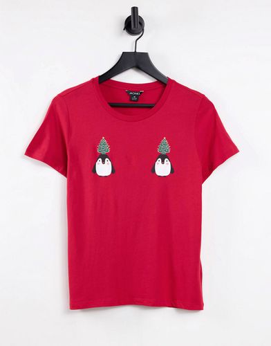 T-shirt en coton avec imprimé pingouin de Noël - - RED - Monki - Modalova