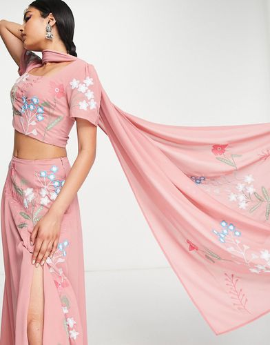 Foulard lehenga avec fleurs ornementées - Blush - Maya - Modalova