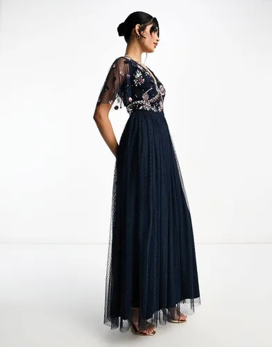 Robe longue ornementée avec jupe en tulle - marine - Maya - Modalova