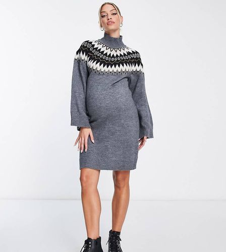 Mamalicious Maternity - Robe pull en maille à motif jacquard - Gris - Mama.licious - Modalova