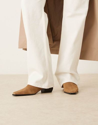 Bottines style western en daim  bout carr et petit talon - Latte - Mango - Modalova