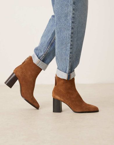 Bottines style western en daim pur  bout rond et talon - Caramel - Mango - Modalova