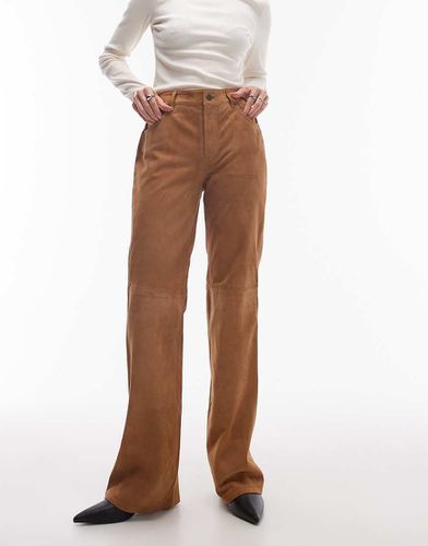 Pantalon évasé en daim - Marron - Mango - Modalova