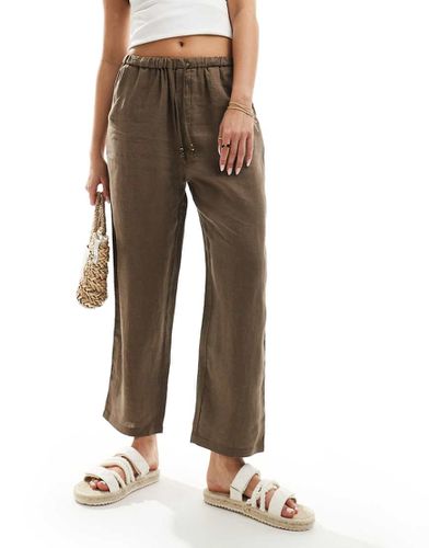 Pantalon noué à la taille en lin - Marron - Mango - Modalova