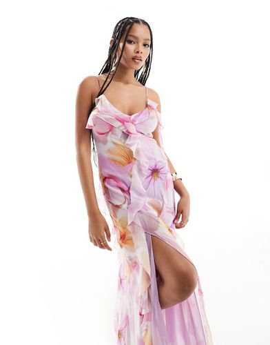 Robe longue à imprimé fleuri - Lilas - Mango - Modalova