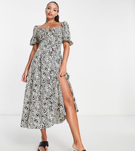 Robe tendance folk longueur mollet à manches bouffantes et petites fleurs - Imprimé animal - Missguided Tall - Modalova