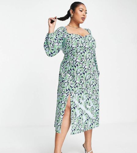 Robe mi-longue tendance folk à fleurs avec manches longues - Missguided Plus - Modalova