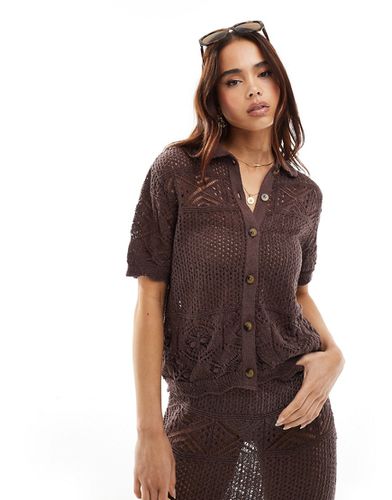 Chemise d'ensemble à manches courtes coupe carrée au crochet - Marron - Miss Selfridge - Modalova