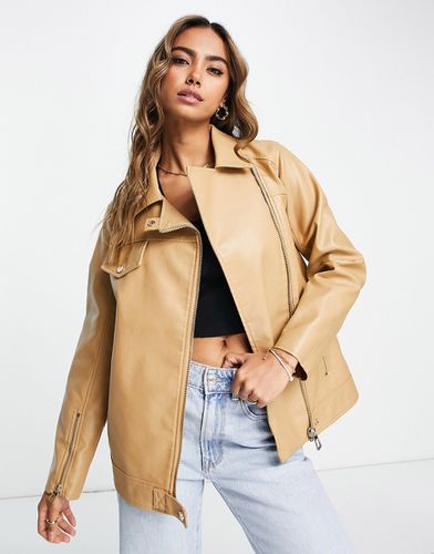 Blouson style motard long en similicuir - Camel - Miss Selfridge - Modalova