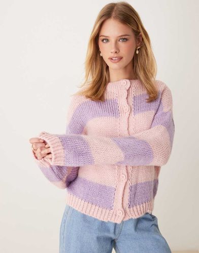 Gilet en maille rayée - Rose pastel/violet - Miss Selfridge - Modalova