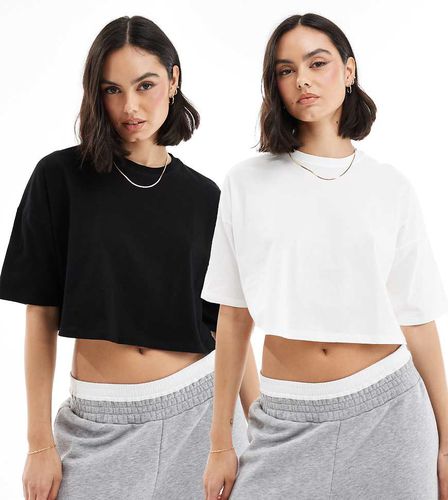 Lot de 2 t-shirts crop top - Noir/blanc - Miss Selfridge - Modalova