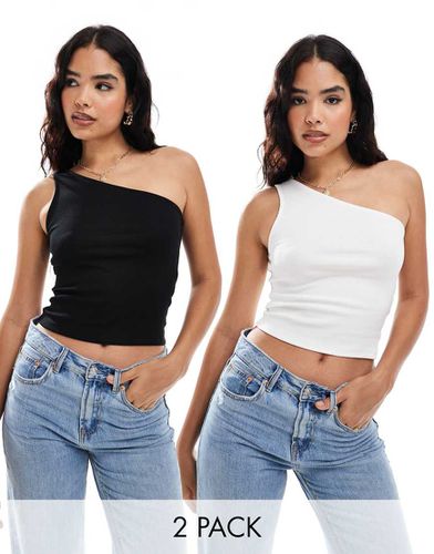 Lot de 2 tops asymétriques côtelés - Noir et blanc - Miss Selfridge - Modalova